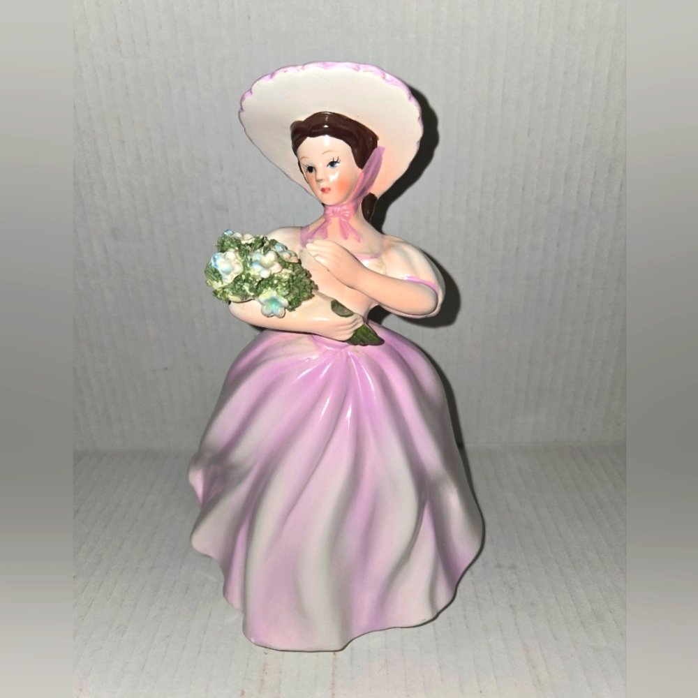Napcoware C-5623 -Pretty Lady Figurine Wearing Light Pink Dress & Hat Planter